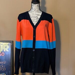 Ralph Lauren Men's Black, Orange, and Blue Cardigan